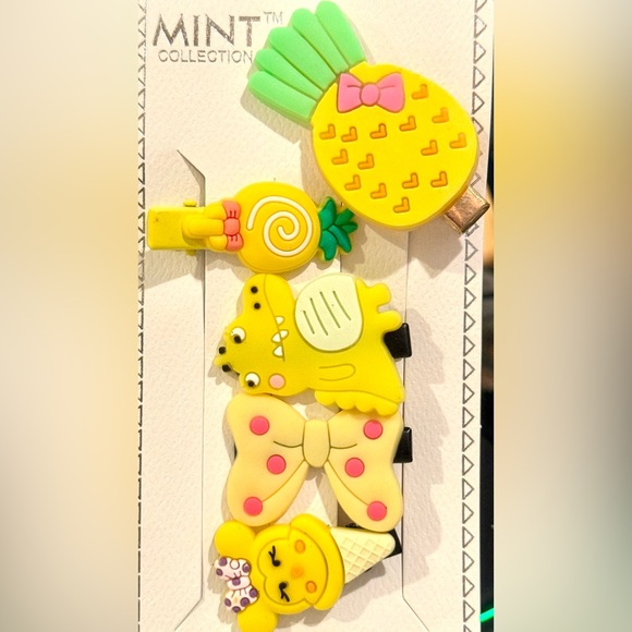 Girls Set of 5 Hair Clips in Yellow Pineapple - Picture 2 of 3